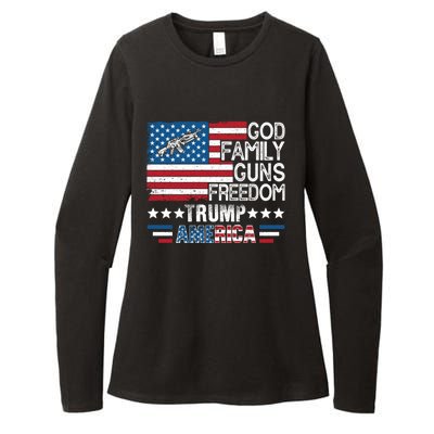 God Family Guns And Freedom Pro Trump 2024 Maga American Flag Gift Womens CVC Long Sleeve Shirt