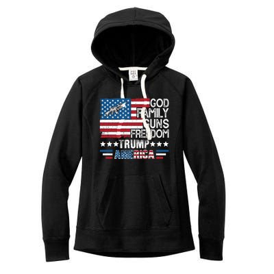 God Family Guns And Freedom Pro Trump 2024 Maga American Flag Gift Women's Fleece Hoodie