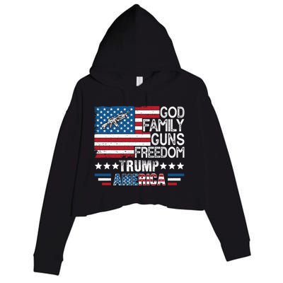 God Family Guns And Freedom Pro Trump 2024 Maga American Flag Gift Crop Fleece Hoodie