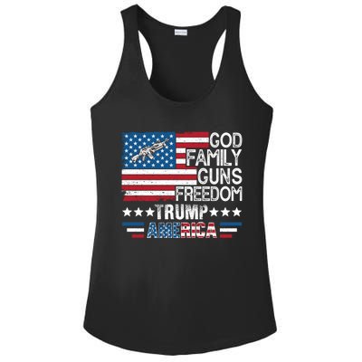 God Family Guns And Freedom Pro Trump 2024 Maga American Flag Gift Ladies PosiCharge Competitor Racerback Tank