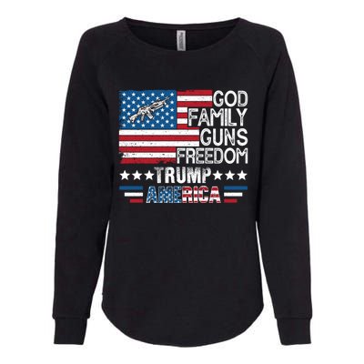 God Family Guns And Freedom Pro Trump 2024 Maga American Flag Gift Womens California Wash Sweatshirt