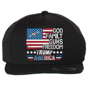 God Family Guns And Freedom Pro Trump 2024 Maga American Flag Gift Wool Snapback Cap