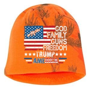 God Family Guns And Freedom Pro Trump 2024 Maga American Flag Gift Kati - Camo Knit Beanie