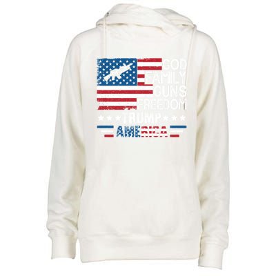 God Family Guns And Freedom Pro Trump 2024 Maga American Flag Gift Womens Funnel Neck Pullover Hood