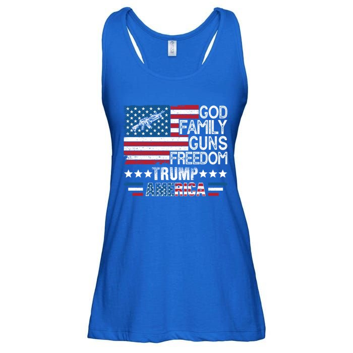 God Family Guns And Freedom Pro Trump 2024 Maga American Flag Gift Ladies Essential Flowy Tank