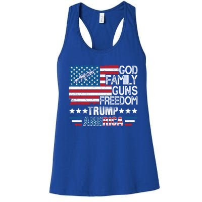 God Family Guns And Freedom Pro Trump 2024 Maga American Flag Gift Women's Racerback Tank