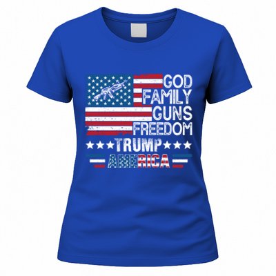 God Family Guns And Freedom Pro Trump 2024 Maga American Flag Gift Women's T-Shirt