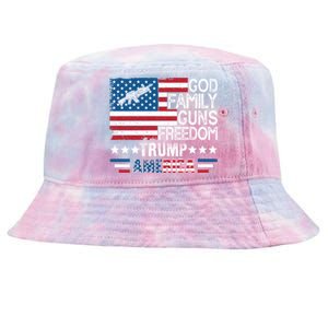 God Family Guns And Freedom Pro Trump 2024 Maga American Flag Gift Tie-Dyed Bucket Hat