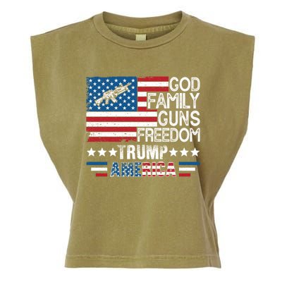 God Family Guns And Freedom Pro Trump 2024 Maga American Flag Gift Garment-Dyed Women's Muscle Tee