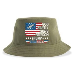 God Family Guns And Freedom Pro Trump 2024 Maga American Flag Gift Sustainable Bucket Hat