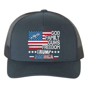 God Family Guns And Freedom Pro Trump 2024 Maga American Flag Gift Yupoong Adult 5-Panel Trucker Hat