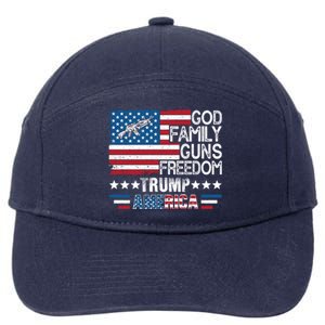 God Family Guns And Freedom Pro Trump 2024 Maga American Flag Gift 7-Panel Snapback Hat