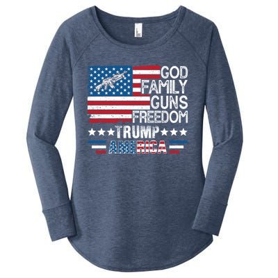 God Family Guns And Freedom Pro Trump 2024 Maga American Flag Gift Women's Perfect Tri Tunic Long Sleeve Shirt