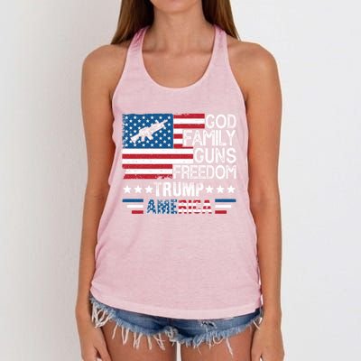 God Family Guns And Freedom Pro Trump 2024 Maga American Flag Gift Women's Knotted Racerback Tank