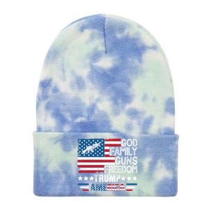 God Family Guns And Freedom Pro Trump 2024 Maga American Flag Gift Tie Dye 12in Knit Beanie