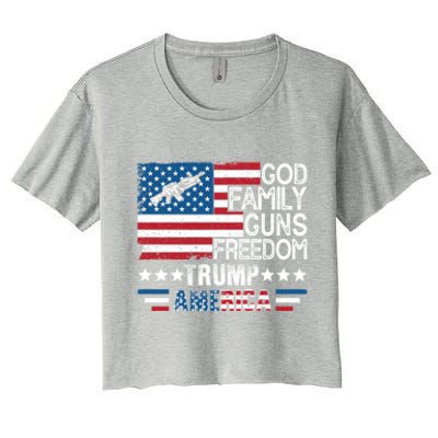 God Family Guns And Freedom Pro Trump 2024 Maga American Flag Gift Women's Crop Top Tee