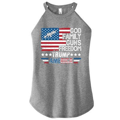 God Family Guns And Freedom Pro Trump 2024 Maga American Flag Gift Women’s Perfect Tri Rocker Tank