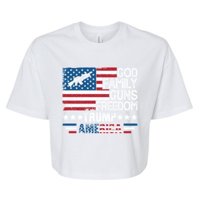 God Family Guns And Freedom Pro Trump 2024 Maga American Flag Gift Bella+Canvas Jersey Crop Tee