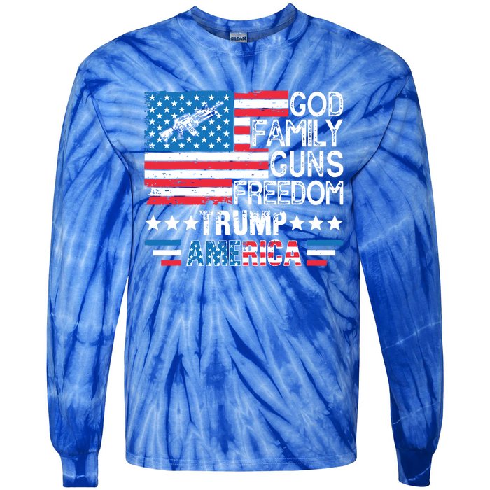 God Family Guns Freedom Pro Trump 2024 Maga American Flag Tie-Dye Long Sleeve Shirt