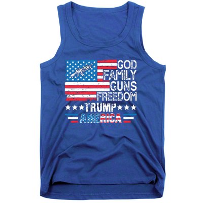 God Family Guns Freedom Pro Trump 2024 Maga American Flag Tank Top