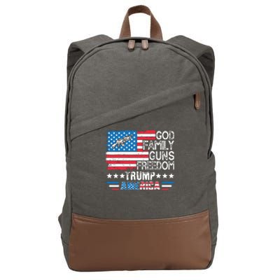 God Family Guns Freedom Pro Trump 2024 Maga American Flag Cotton Canvas Backpack