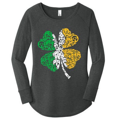 Gift for Gamer Shamrock St Patricks Day Irish Women's Perfect Tri Tunic Long Sleeve Shirt