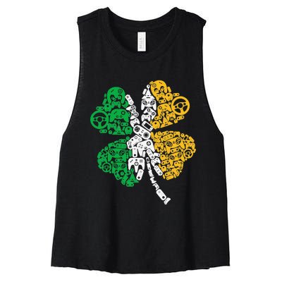 Gift for Gamer Shamrock St Patricks Day Irish Women's Racerback Cropped Tank