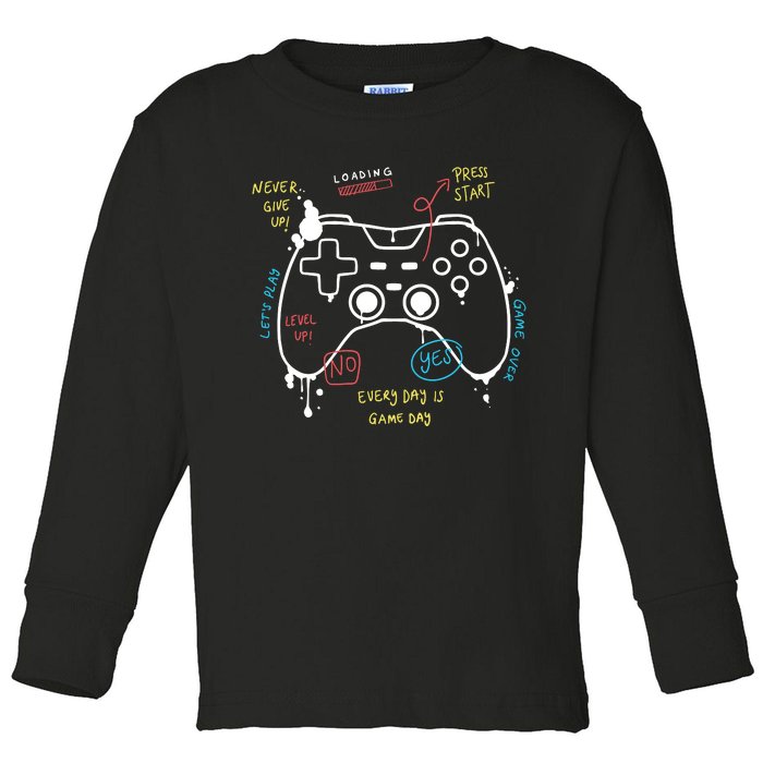 Gamer Funny Gaming Remote Everyday Is Game Day Toddler Long Sleeve Shirt