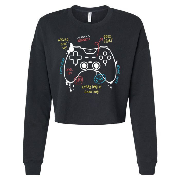 Gamer Funny Gaming Remote Everyday Is Game Day Cropped Pullover Crew