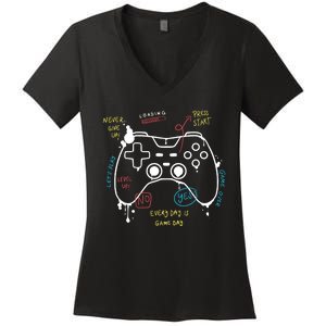 Gamer Funny Gaming Remote Everyday Is Game Day Women's V-Neck T-Shirt