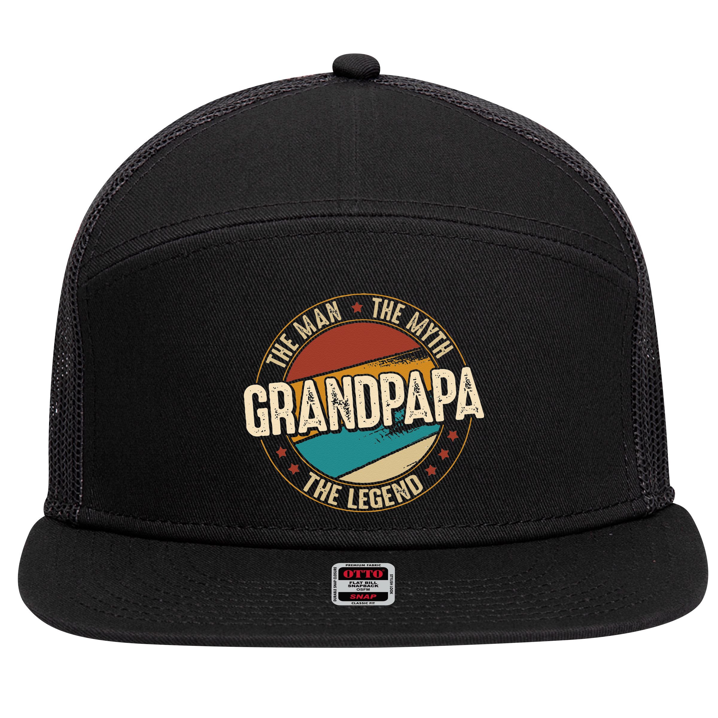 Grandpapa From Grandchildren Grandpapa Myth Legend 7 Panel Mesh Trucker Snapback Hat