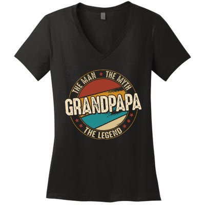 Grandpapa From Grandchildren Grandpapa Myth Legend Women's V-Neck T-Shirt