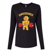 Gingershred Funny Gingerbread Man Gym Bodybuilding Christmas Womens Cotton Relaxed Long Sleeve T-Shirt