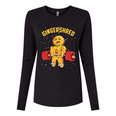 Gingershred Funny Gingerbread Man Gym Bodybuilding Christmas Womens Cotton Relaxed Long Sleeve T-Shirt