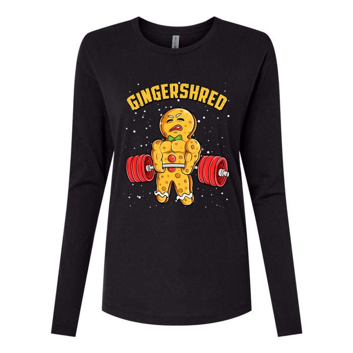 Gingershred Funny Gingerbread Man Gym Bodybuilding Christmas Womens Cotton Relaxed Long Sleeve T-Shirt