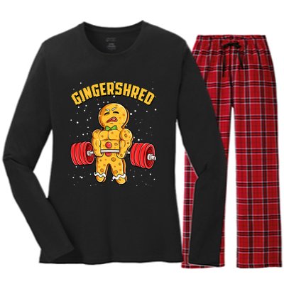 Gingershred Funny Gingerbread Man Gym Bodybuilding Christmas Women's Long Sleeve Flannel Pajama Set 