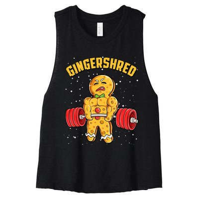 Gingershred Funny Gingerbread Man Gym Bodybuilding Christmas Women's Racerback Cropped Tank