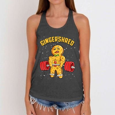 Gingershred Funny Gingerbread Man Gym Bodybuilding Christmas Women's Knotted Racerback Tank