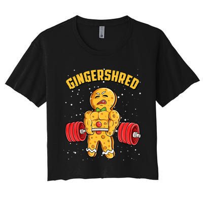 Gingershred Funny Gingerbread Man Gym Bodybuilding Christmas Women's Crop Top Tee