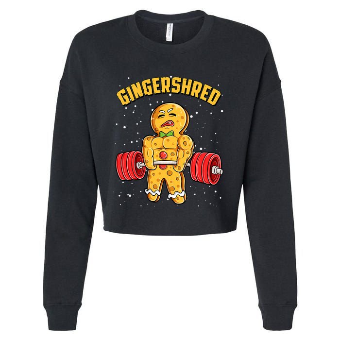 Gingershred Funny Gingerbread Man Gym Bodybuilding Christmas Cropped Pullover Crew