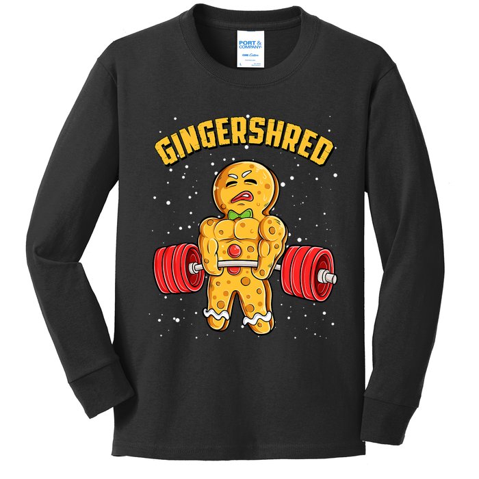 Gingershred Funny Gingerbread Man Gym Bodybuilding Christmas Kids Long Sleeve Shirt