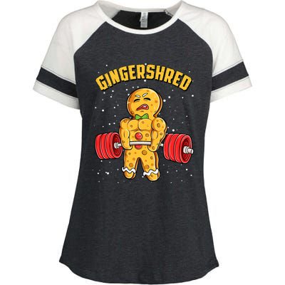 Gingershred Funny Gingerbread Man Gym Bodybuilding Christmas Enza Ladies Jersey Colorblock Tee