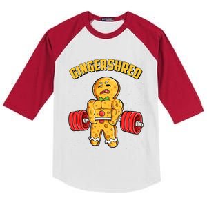 Gingershred Funny Gingerbread Man Gym Bodybuilding Christmas Kids Colorblock Raglan Jersey