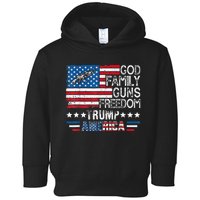 God Family Guns & Freedom Pro Trump 2024 Maga American Flag Toddler Hoodie