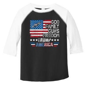 God Family Guns & Freedom Pro Trump 2024 Maga American Flag Toddler Fine Jersey T-Shirt