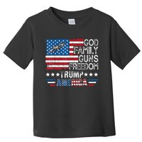 God Family Guns & Freedom Pro Trump 2024 Maga American Flag Toddler T-Shirt