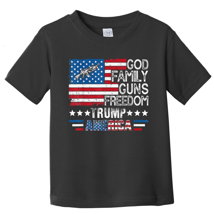 God Family Guns & Freedom Pro Trump 2024 Maga American Flag Toddler T-Shirt