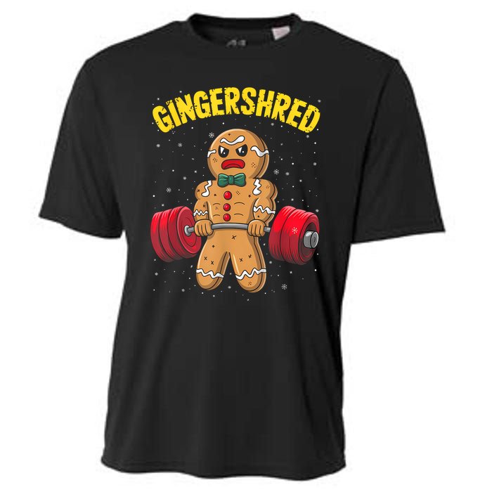 Gingershred Funny Gingerbread Man Gym Bodybuilding Christmas Cooling Performance Crew T-Shirt