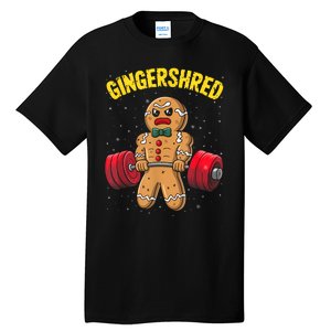 Gingershred Funny Gingerbread Man Gym Bodybuilding Christmas Tall T-Shirt