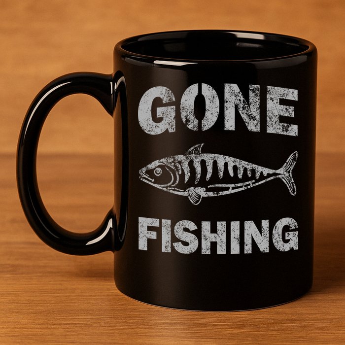 Gone Fishing 11oz C Handle Ceramic Mug